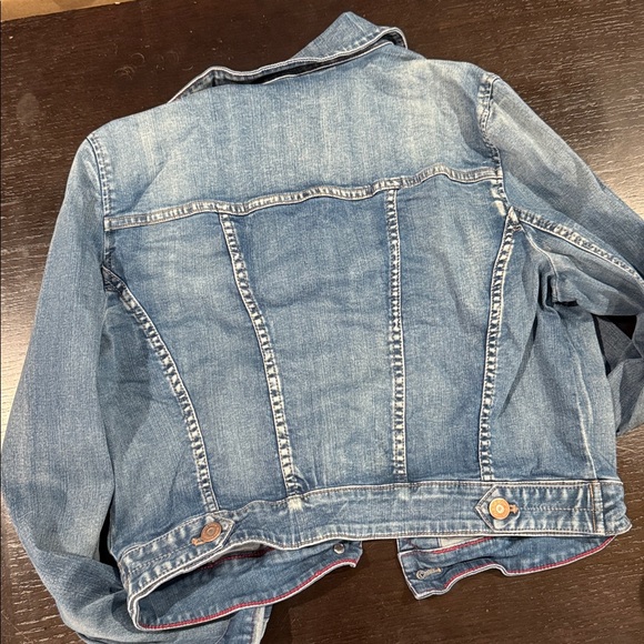 Womens Blue Denim Jacket - Classic Jean Coat White House black market sz 12 crop - Picture 3 of 3